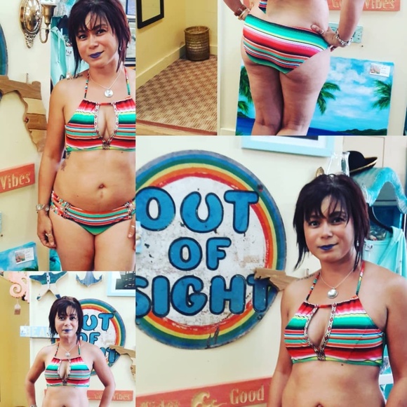 Striped embroidered two piece swimsuit - Picture 1 of 2